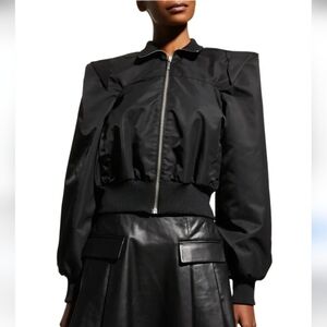 Koche Black Cropped Bomber Jacket With Exaggerated Shoulders Size S